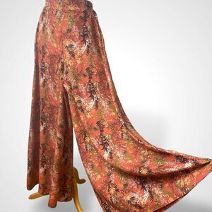 Rewash Super Flare Palazzo Pants Women Size M Orange Floral Elastic Waist Boho